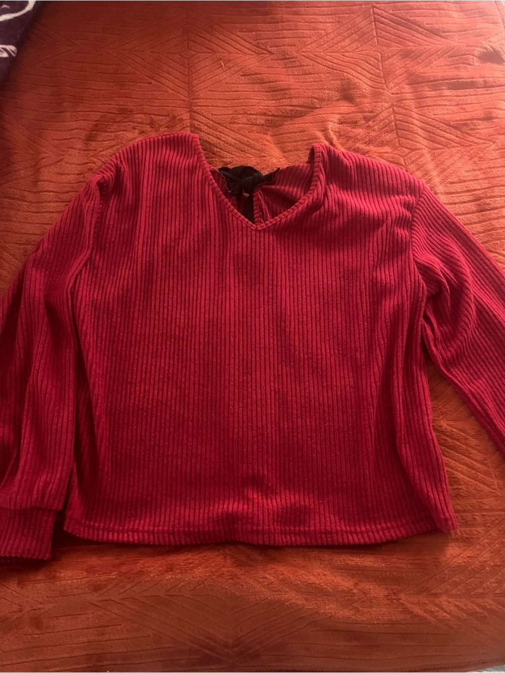 SHEIN Off-the-Shoulder Ribbed Sweater in Red